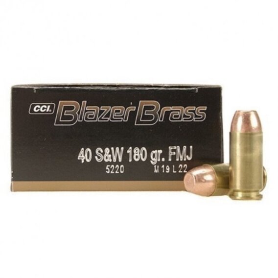 CCI Blazer Brass 40 S&W Ammunition, 180 GR, FMJ, 1000 ROUNDS, CCI-5220