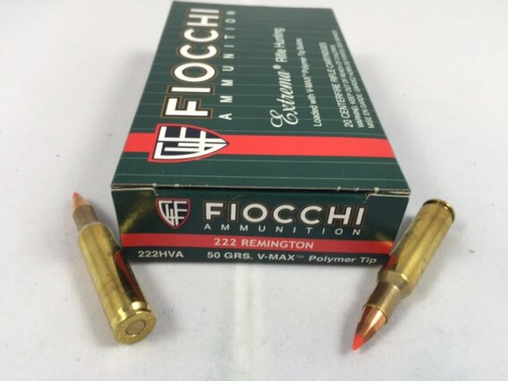 FIOCCHI AMMUNITION 222REM 50 GRAIN, VMAX, BOX OF 20, FIO-222HVA