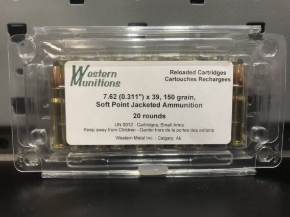 7.62X39, 150 GRAIN JSP, WESTERN MUNITIONS, REMANUFACTURED AMMUNITION