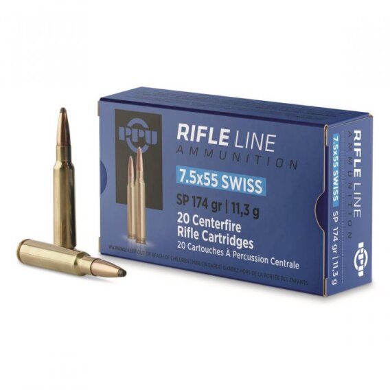 PPU 7.5X55 SWISS 174 GR SP 20 ROUNDS, PPA-7.5X55174SP-20