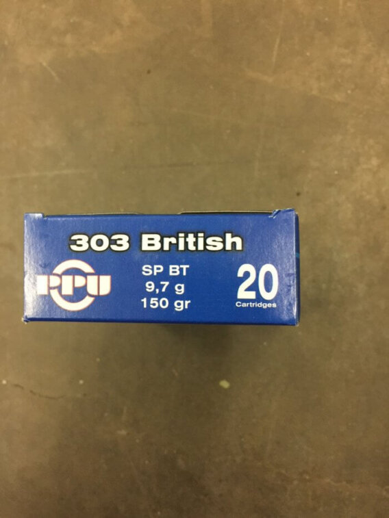 PRVI (PPU) AMMUNITION 303 BRITISH, 150 GRAIN SPBT BOX OF 20, PPA-303S1-20