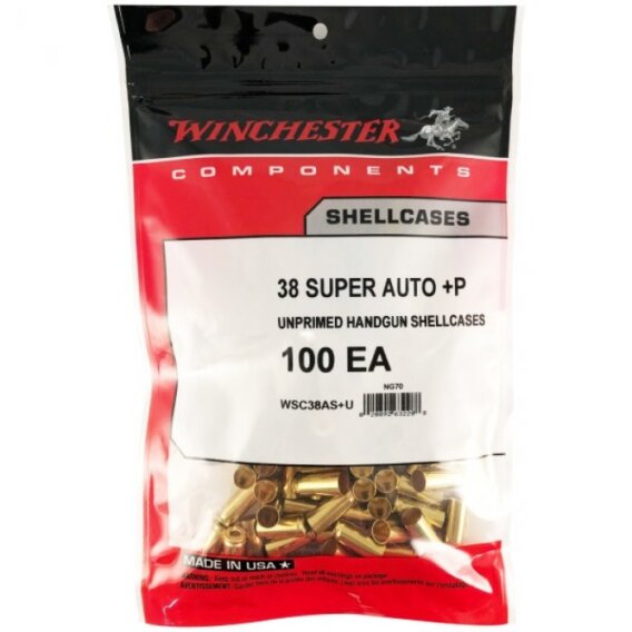 WINCHESTER NEW BRASS 38 SUPER +P BAG OF 100 WSC38AS+U-100