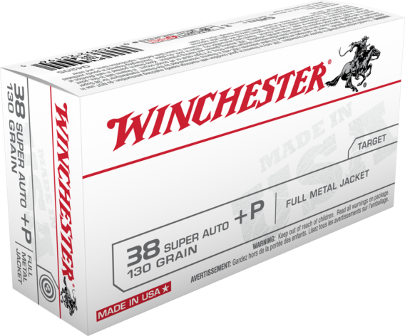Winchester .38 Super+P 130 Gr. FMJ 50 Rds, WIN-38SUPER+P-130FMJ-50