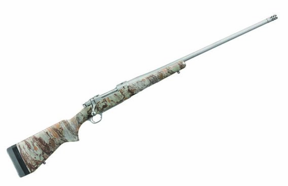 Ruger 47166 Hawkeye FTW Hunter Bolt Action Rifle, RH, 375 RUG, 24"BBL, 4 Rd, Natural Gear Camo Laminate, Ruger Muzzle Break System, 0604-1854