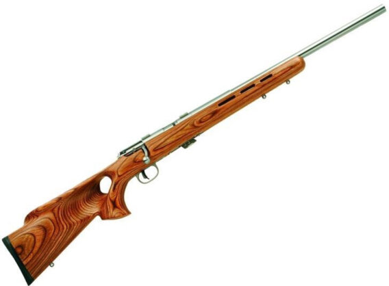 Savage 25725 Mark II BTVS Bolt Action Rifle 22 LR, RH, 21 in, Stainless Steel, Wood Stk, 5+1 Rnd, Accu-Trigger, 0685-0688