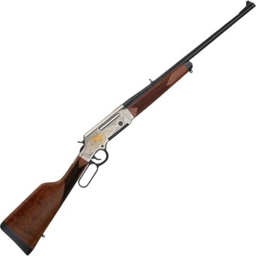 Henry H014WL-243 Long Range Lever Action Rifle, 243 Win 20" Round Bbl, Blued, Nickel Rec. With Antelope Engraving, 5274-0051