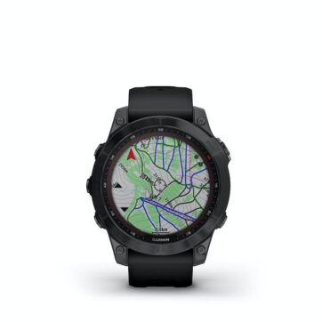 Garmin 010-02541-10 Fenix 7 Sapphire Solar Edition multisport GPS watch, Carbon Gray DLC Titanium w/Black Band, 1381-0657