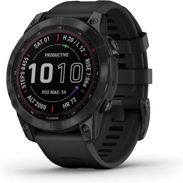 Garmin 010-02540-34 Fenix 7 Sapphire Solar Edition multisport GPS watch, Black DLC Titanium w/Black Band, 1381-0656
