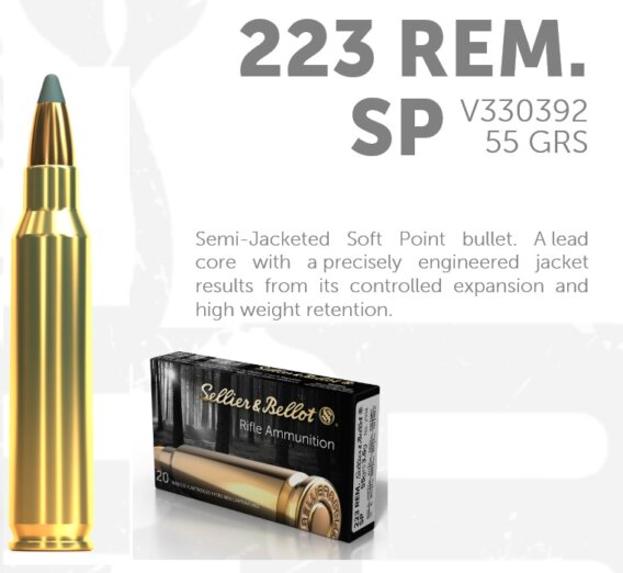 S & B c.223 Remington55 gr. SP, N-330210