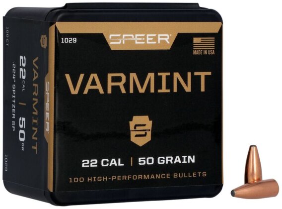 Speer 1029 Varmint Hunting Jacketed SP Bullets, 224-50-GR SPTZ SP, 100 Ct, 1508-6122