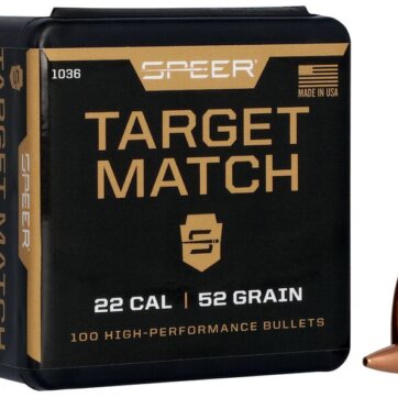 Speer 1036 Target Match Rifle Bullets, 224-52-GR BTHP, 100 Ct, 1508-0404