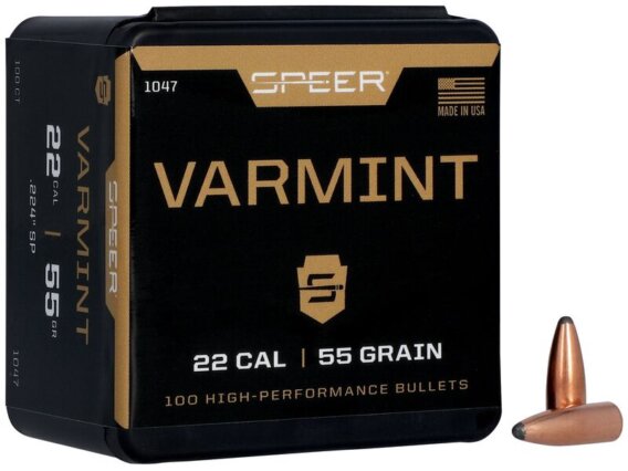 Speer 1047 Varmint Hunting Jacketed SP Bullets, 224-55-GR SPTZ SP, 100 Ct, 1508-6361