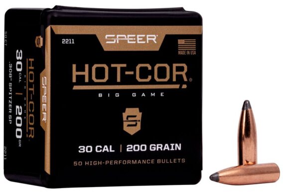 Speer 2211 Rifle Hunting Hot-Cor Bullets, 308-200-GR SPTZ SP, 50 Ct, 1508-0363