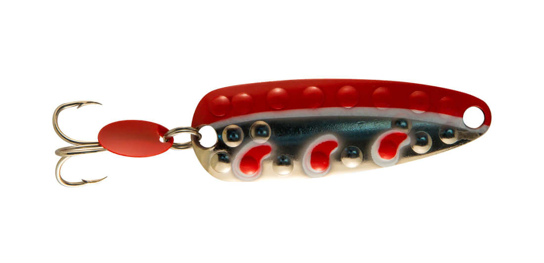 Len Thompson 11X RW Dimpled Series Spoon 2", 9/16oz, Xtra Heavy, Red & White, 4948-0235