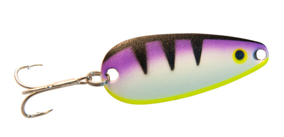 Len Thompson 8 PFT-G Ultra Glow Spoon, 2 3/4", 3/4 oz, Purple Fire Tiger Glow, 4948-0607