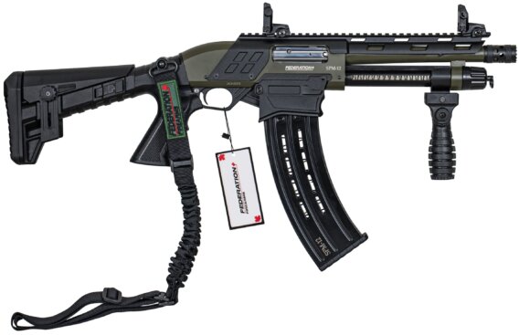 Federation Firearms SPM-12 9″ Shorty, 12ga 3″ magazine-fed pump action shotgun. OD Green Finish.,GPW-FF-SPM12-ODG-9